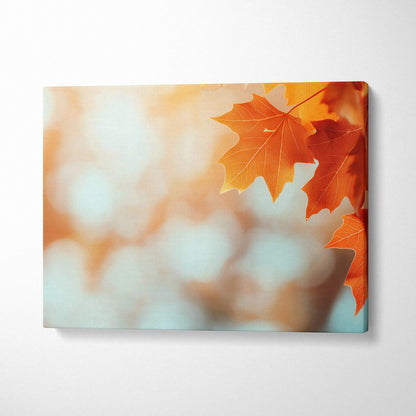Autumn leaves close-up with soft bokeh background on canvas wall art.