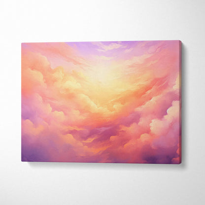 Abstract digital art canvas with warm pink, orange, and purple cloud-like swirls wall art.