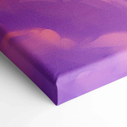 Purple and orange abstract design on stretched digital canvas art with textured surface and wraparound edges.