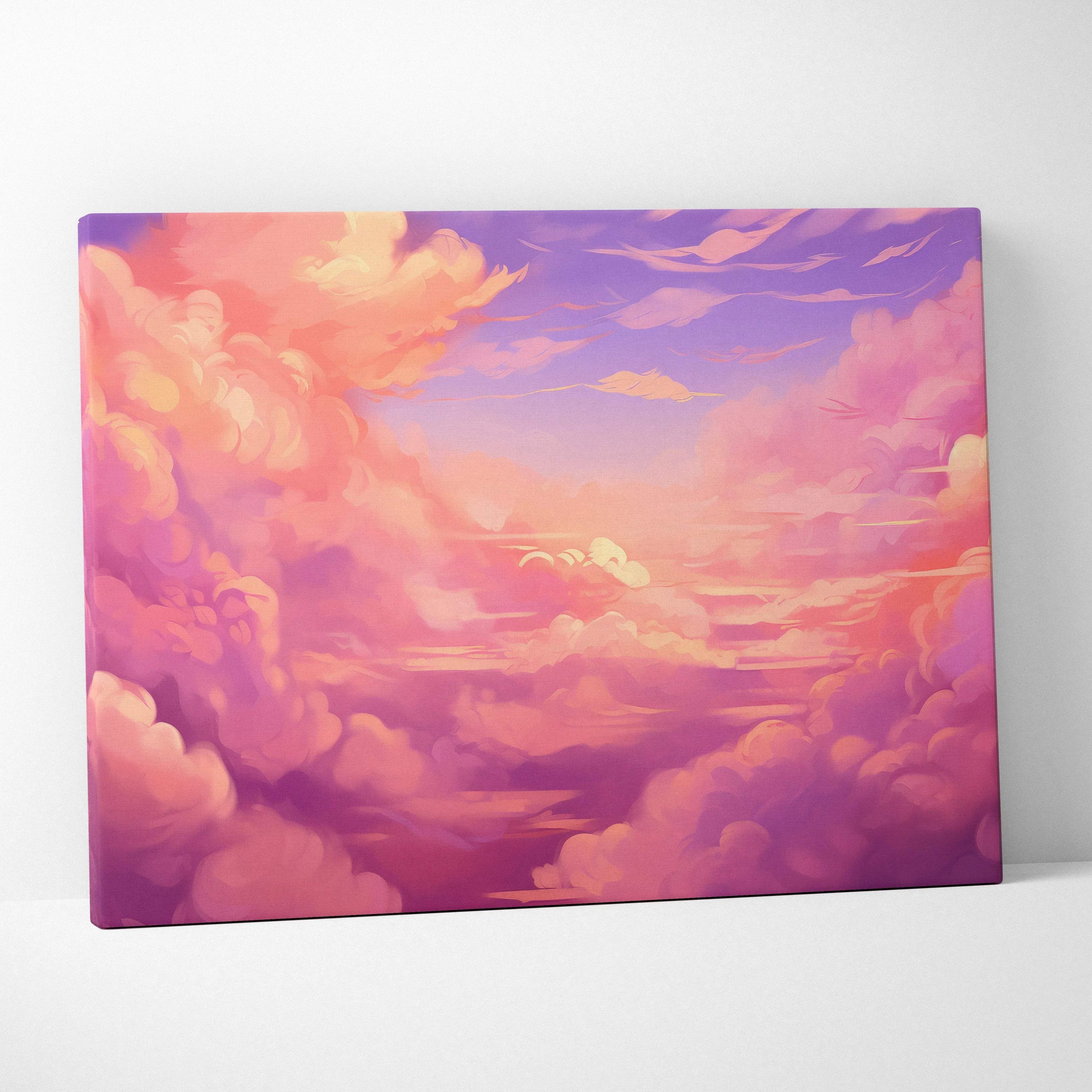 Abstract digital canvas art featuring vibrant pink and purple clouds with soft orange highlights.