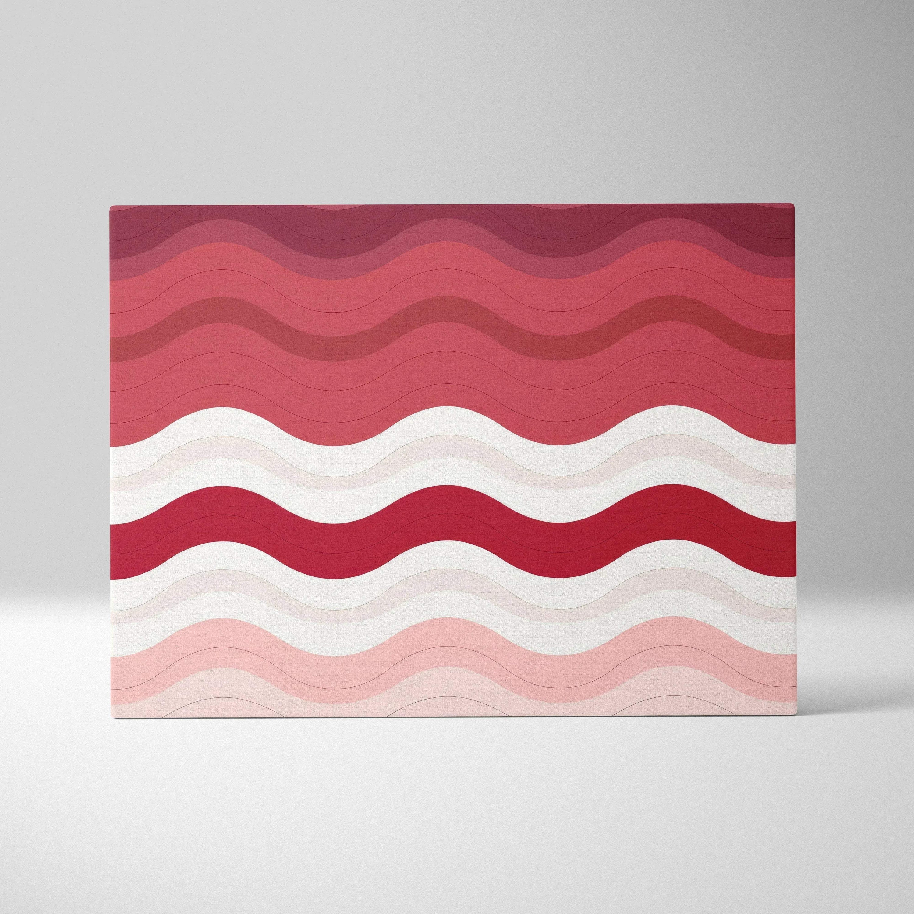 Abstract wavy red, pink, and white pattern on modern canvas wall art print.