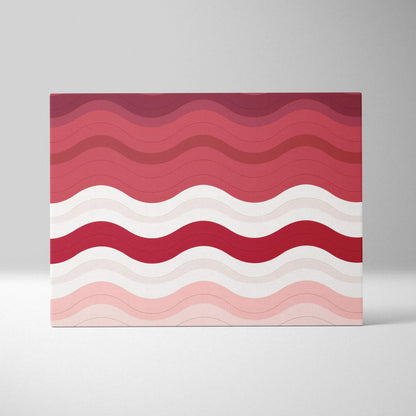 Abstract wavy red, pink, and white pattern on modern canvas wall art print.