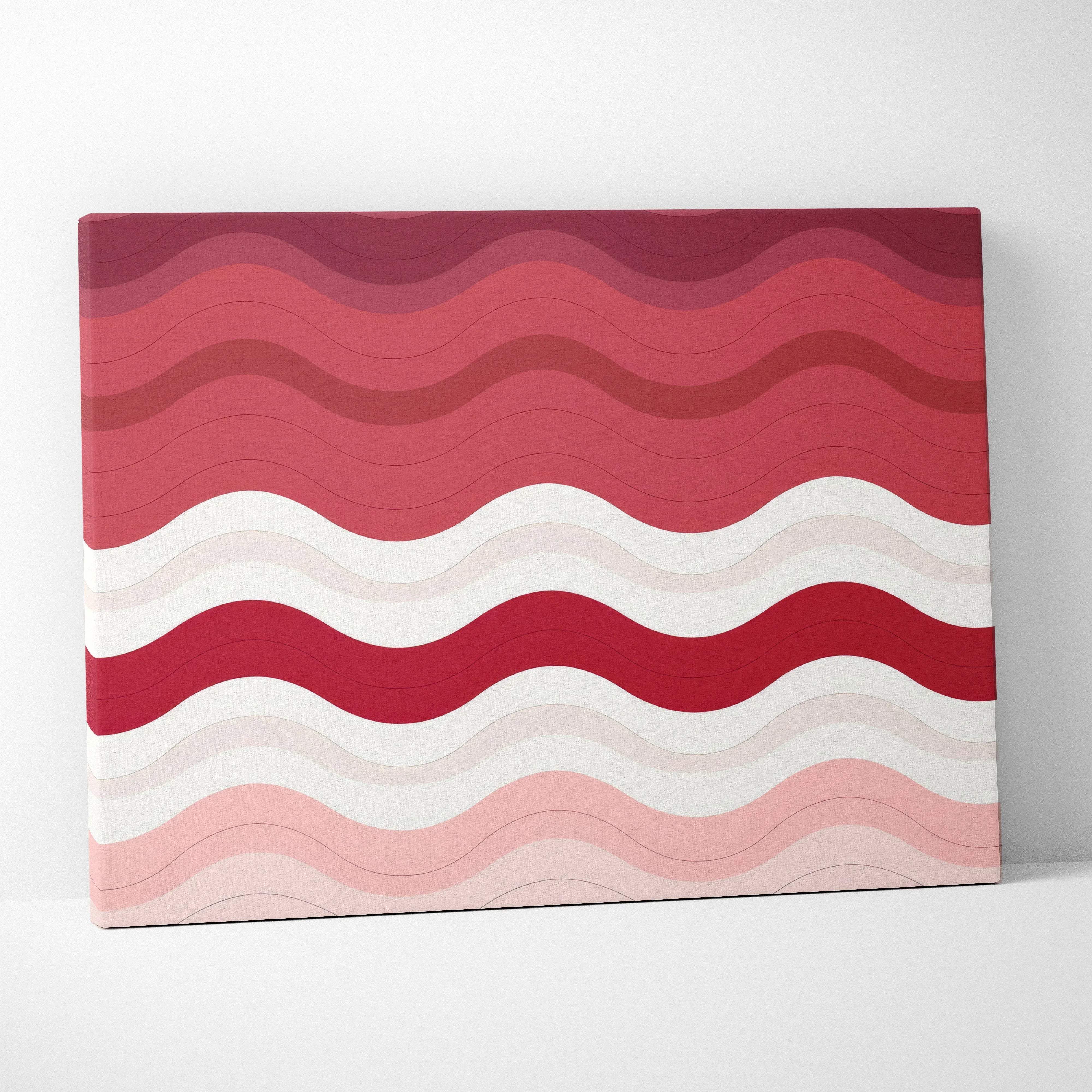 Rectangular canvas wall art with smooth wavy horizontal stripes in red pink and white gradient for living room decor
