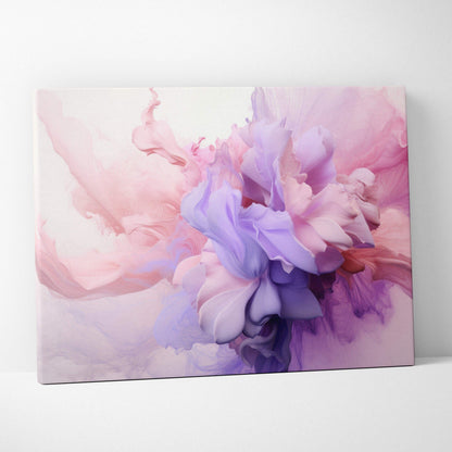 Canvas wall art featuring soft pink and purple abstract floral-inspired digital design.