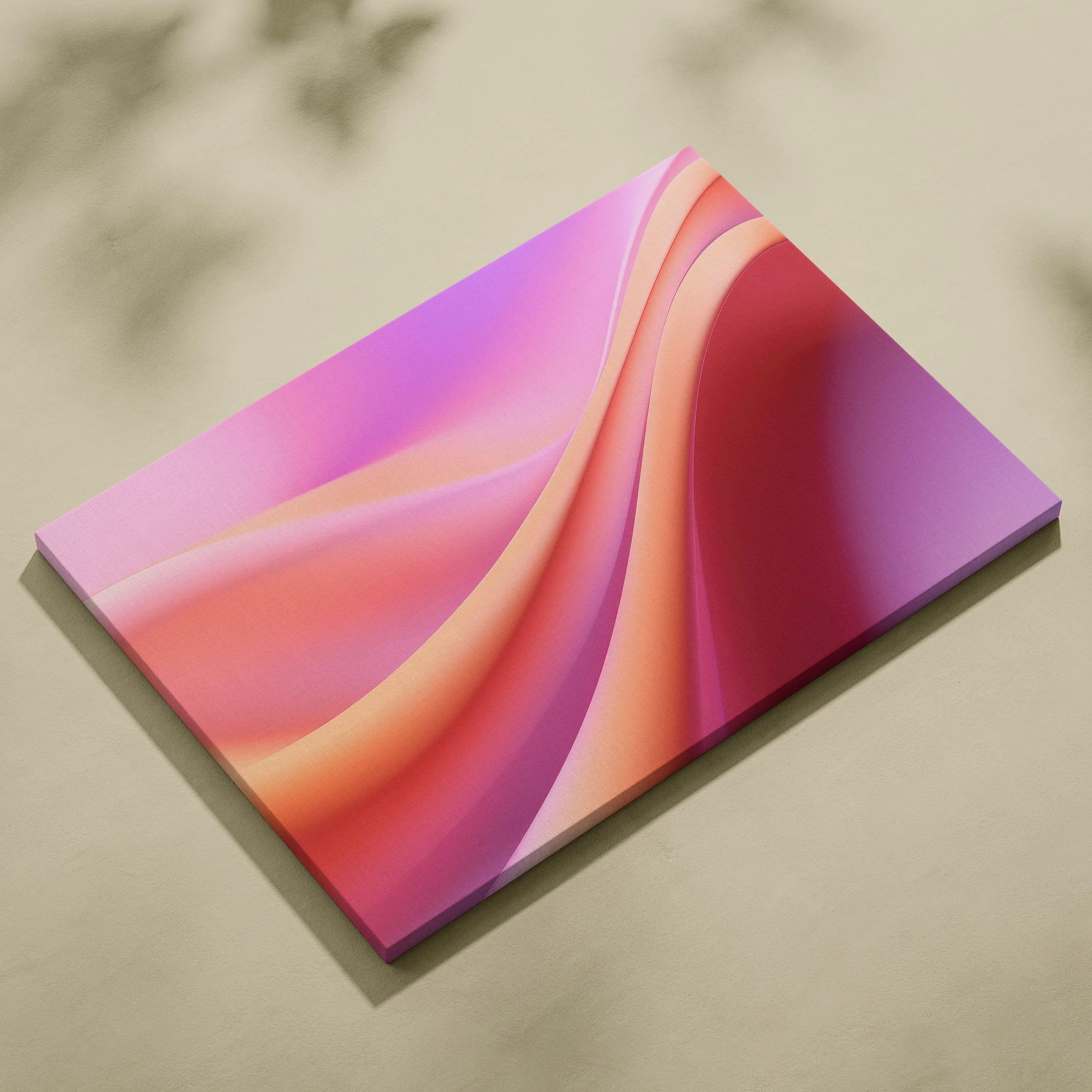 Abstract canvas wall art featuring smooth, flowing gradients in pink, peach, and purple tones.