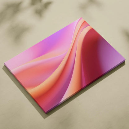 Abstract canvas wall art featuring smooth, flowing gradients in pink, peach, and purple tones.