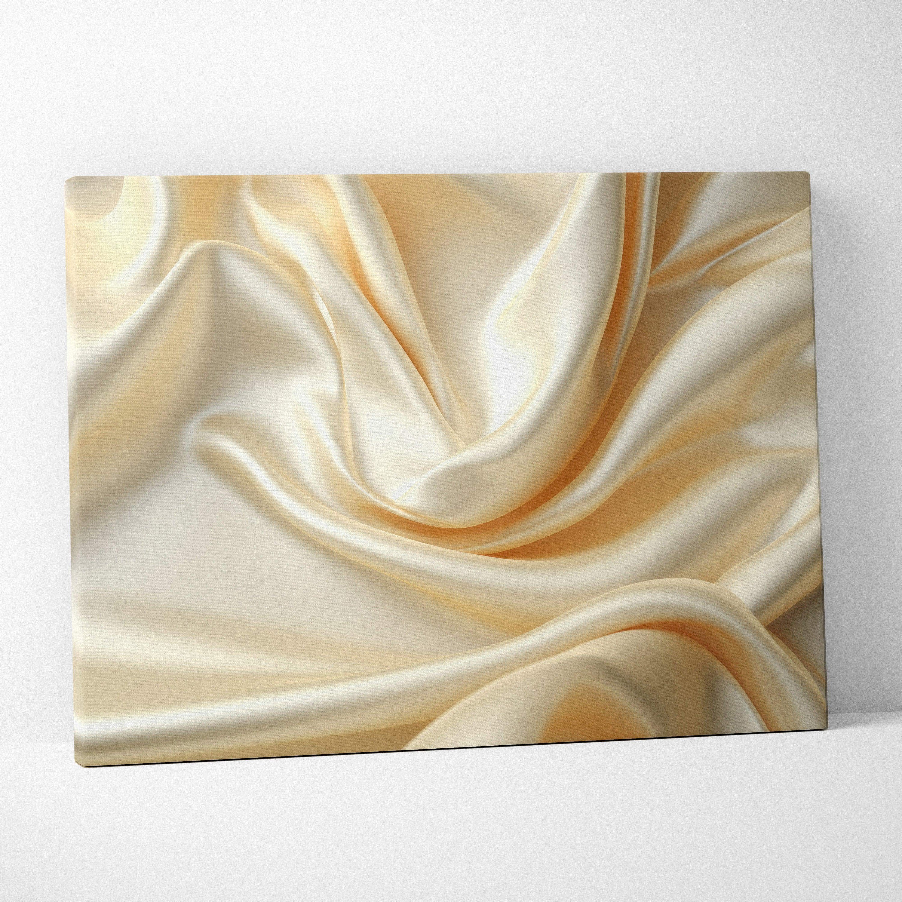 Abstract beige satin texture canvas wall art with smooth flowing folds and soft highlights.