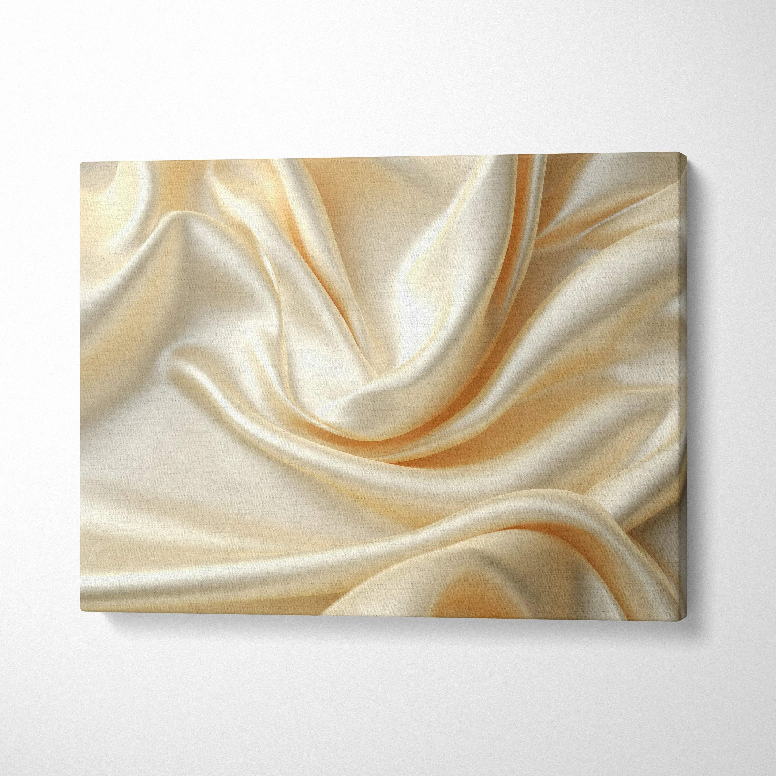 Abstract digital art canvas wall art featuring flowing cream silk texture with soft highlights and shadows.
