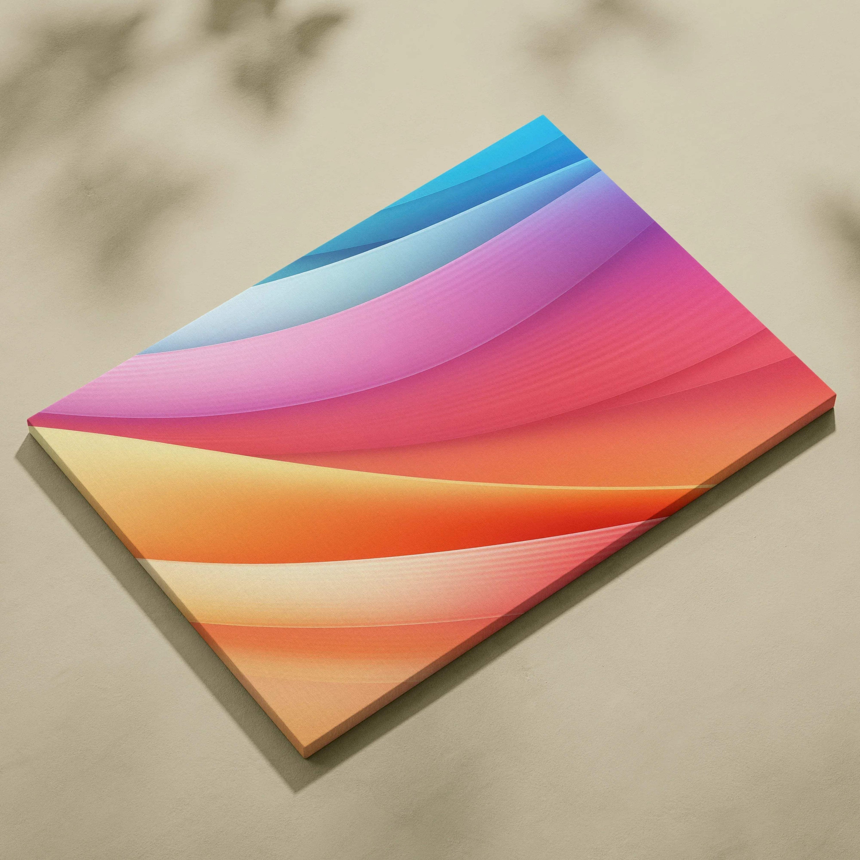 Abstract digital art canvas with smooth, flowing waves in blue, pink, orange, and red tones.