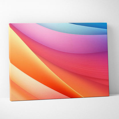 Abstract digital canvas art featuring smooth flowing waves in vibrant orange, pink, red, and blue tones.