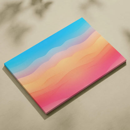 Abstract digital canvas wall art with smooth, wavy gradient stripes in blue, peach, and pink tones.