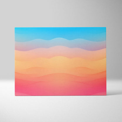 Abstract digital canvas wall art featuring smooth, wavy bands in blue, purple, peach, and pink tones.