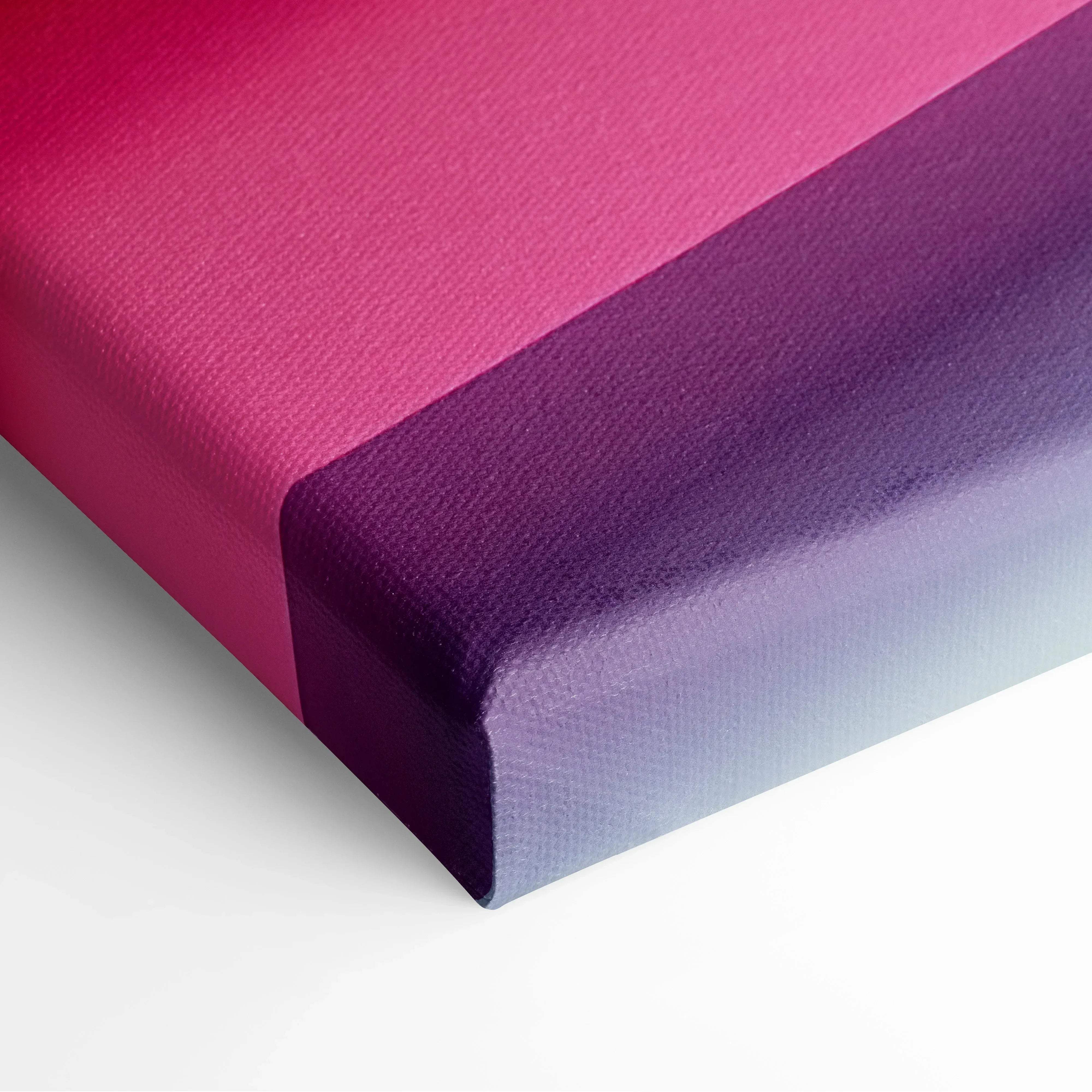 A vibrant abstract rainbow waves canvas wall art with colorful gradient stripes in magenta and purple on textured fabric