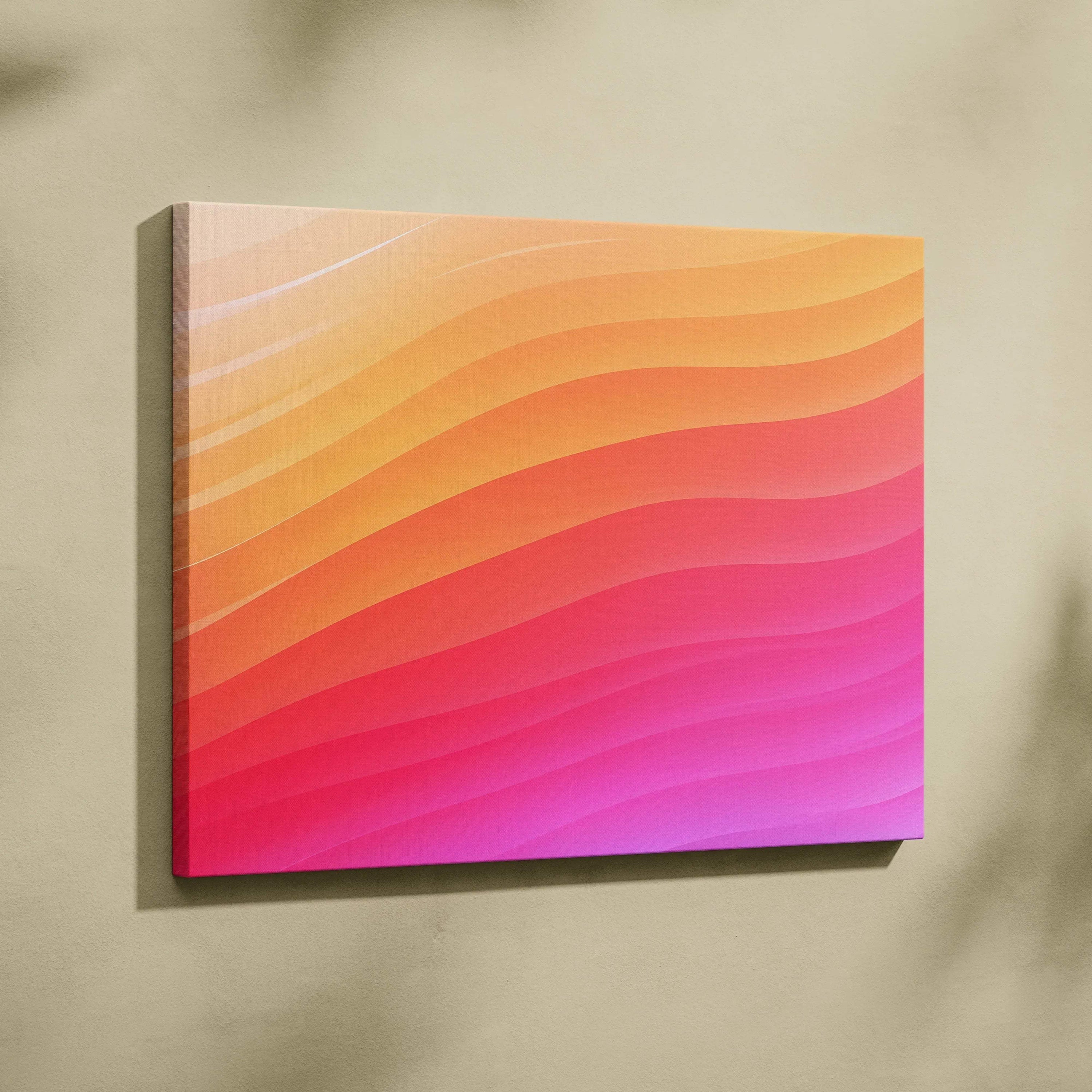 Abstract digital canvas wall art with smooth gradient waves in orange, pink, and red tones.