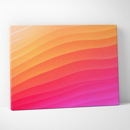 Abstract canvas wall art with smooth gradient waves in orange, pink, and red tones.