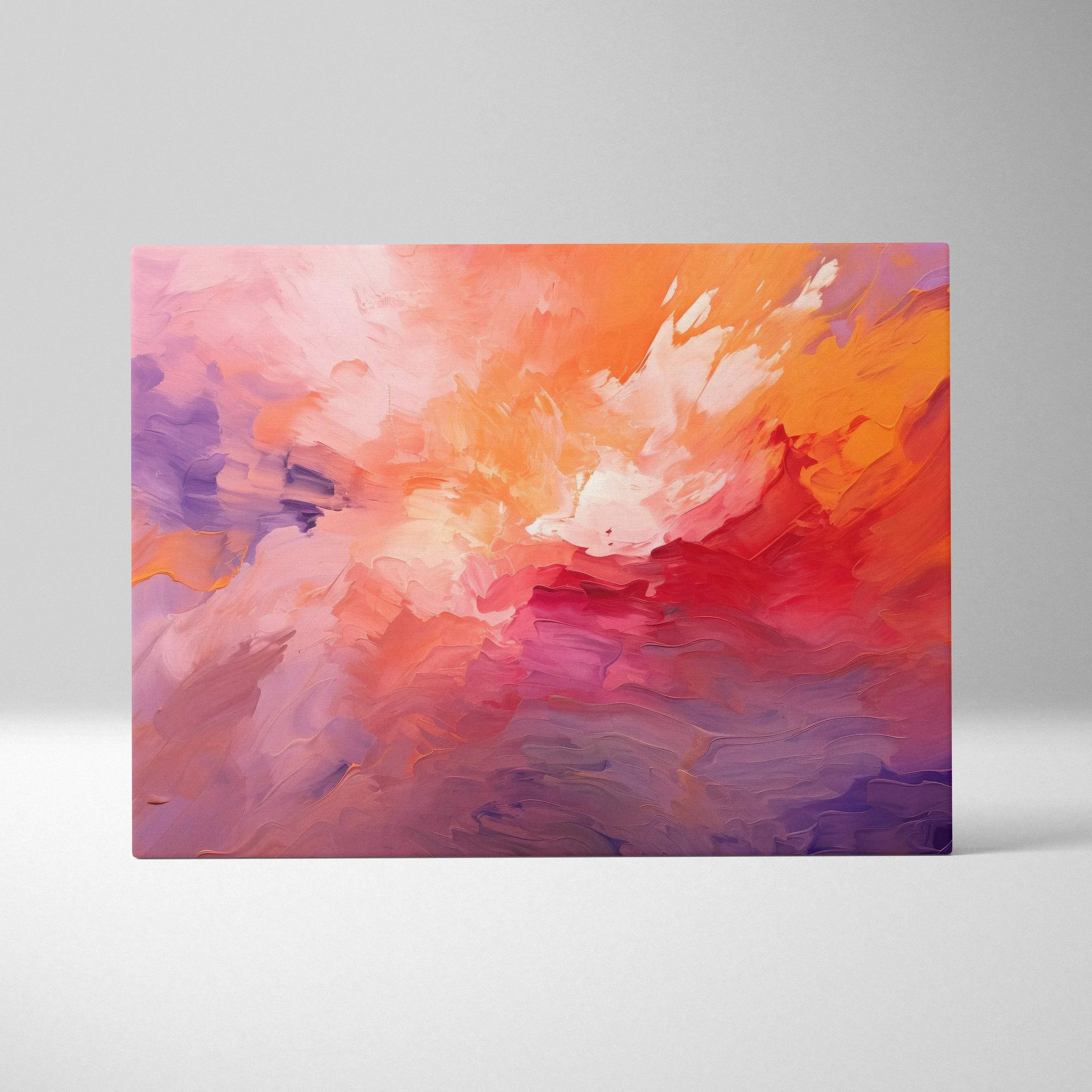 Abstract digital canvas art with vibrant orange, pink, purple, and red brushstrokes for wall decor.