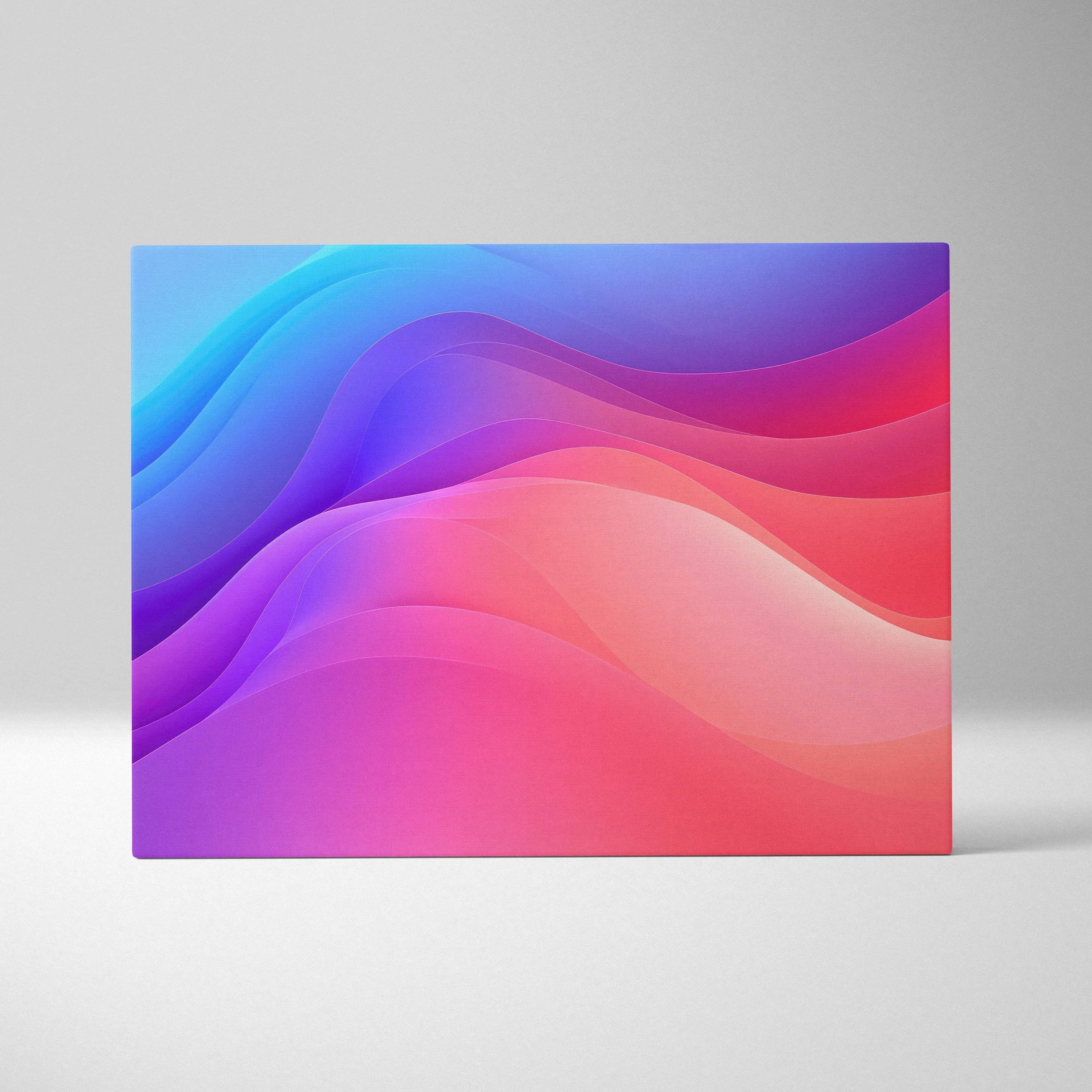 Abstract digital canvas art with vibrant gradient waves in blue, purple, pink, and red tones.