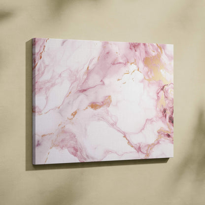 Abstract pink and gold marble pattern canvas art wall print with smooth texture.