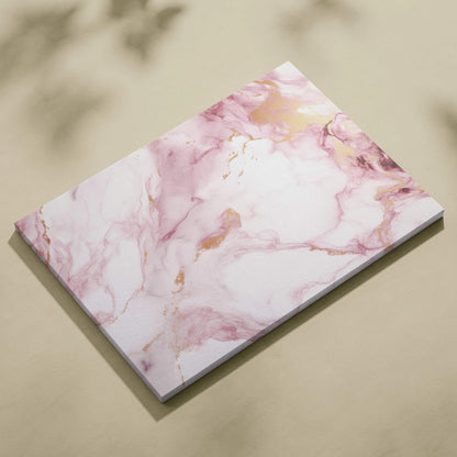 Abstract pink and white marble pattern canvas wall art with gold veining accents.