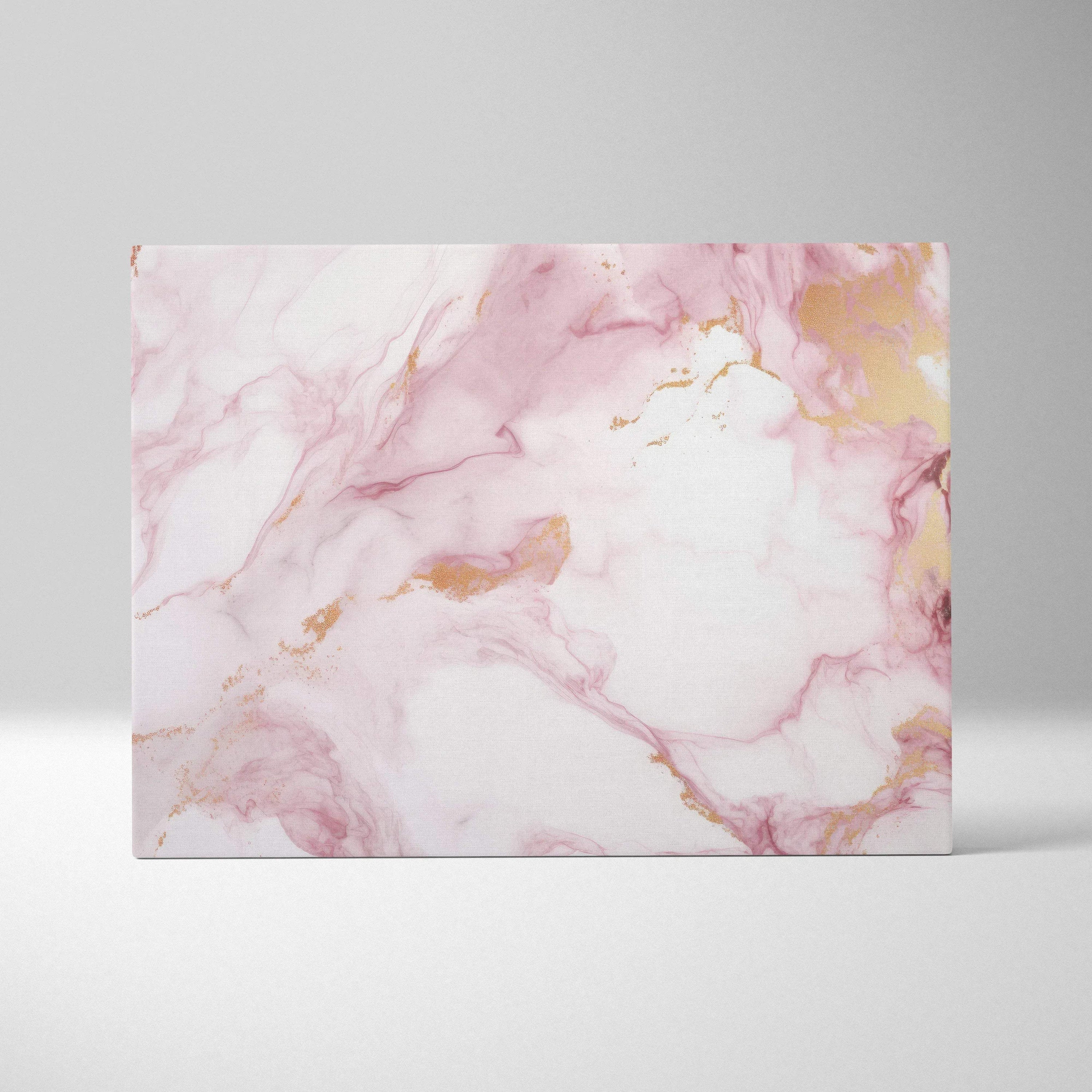 Abstract digital canvas art with soft pink, white, and gold marble-like swirl patterns for wall decor.