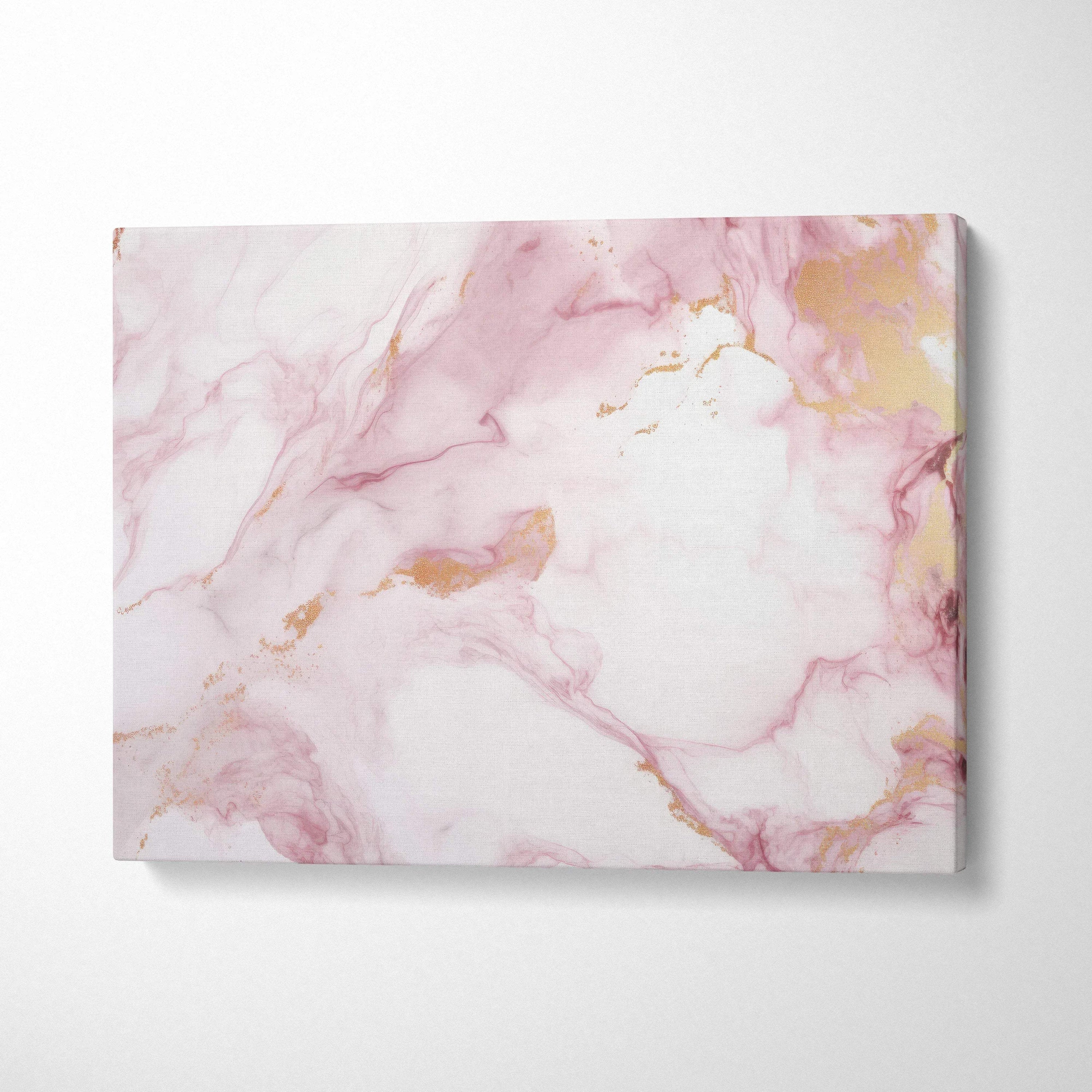 Abstract pink and gold marble pattern canvas art with soft white background wall art.