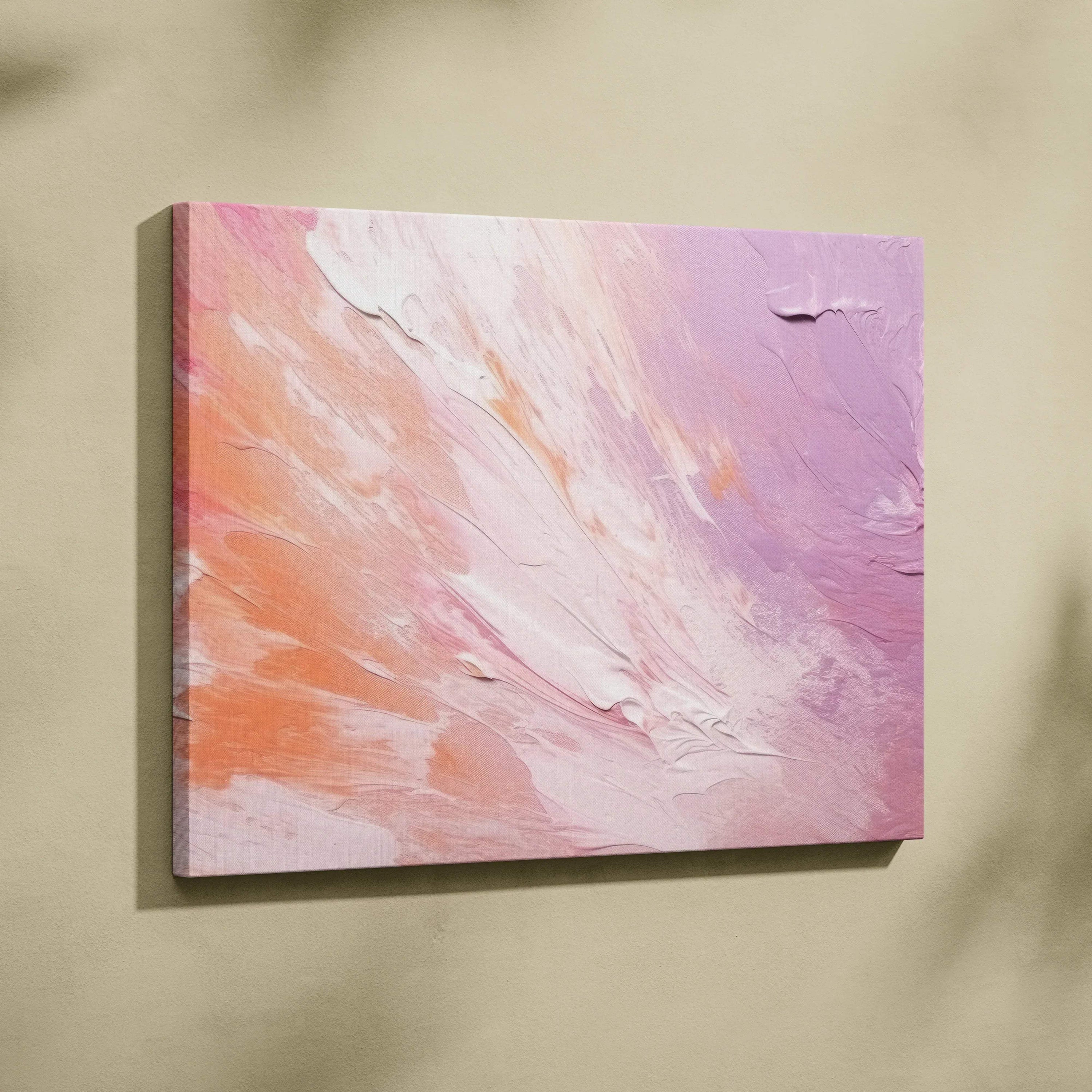 Abstract digital art canvas with textured pink, peach, and white brushstrokes for modern wall art.