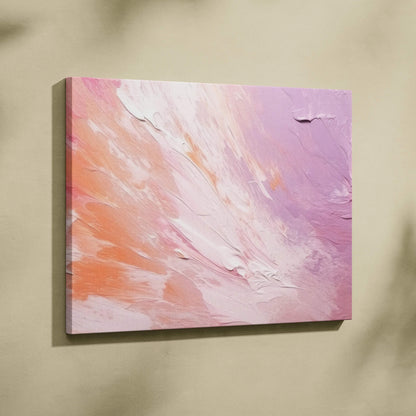 Abstract digital art canvas with textured pink, peach, and white brushstrokes for modern wall art.