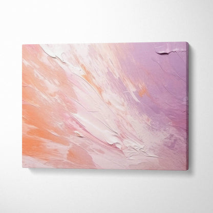 Abstract digital art canvas wall art with soft pink, lavender, and peach brush strokes on textured canvas.