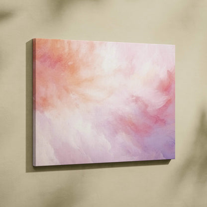 Abstract digital art canvas with soft peach, pink, and white brush strokes wall art.