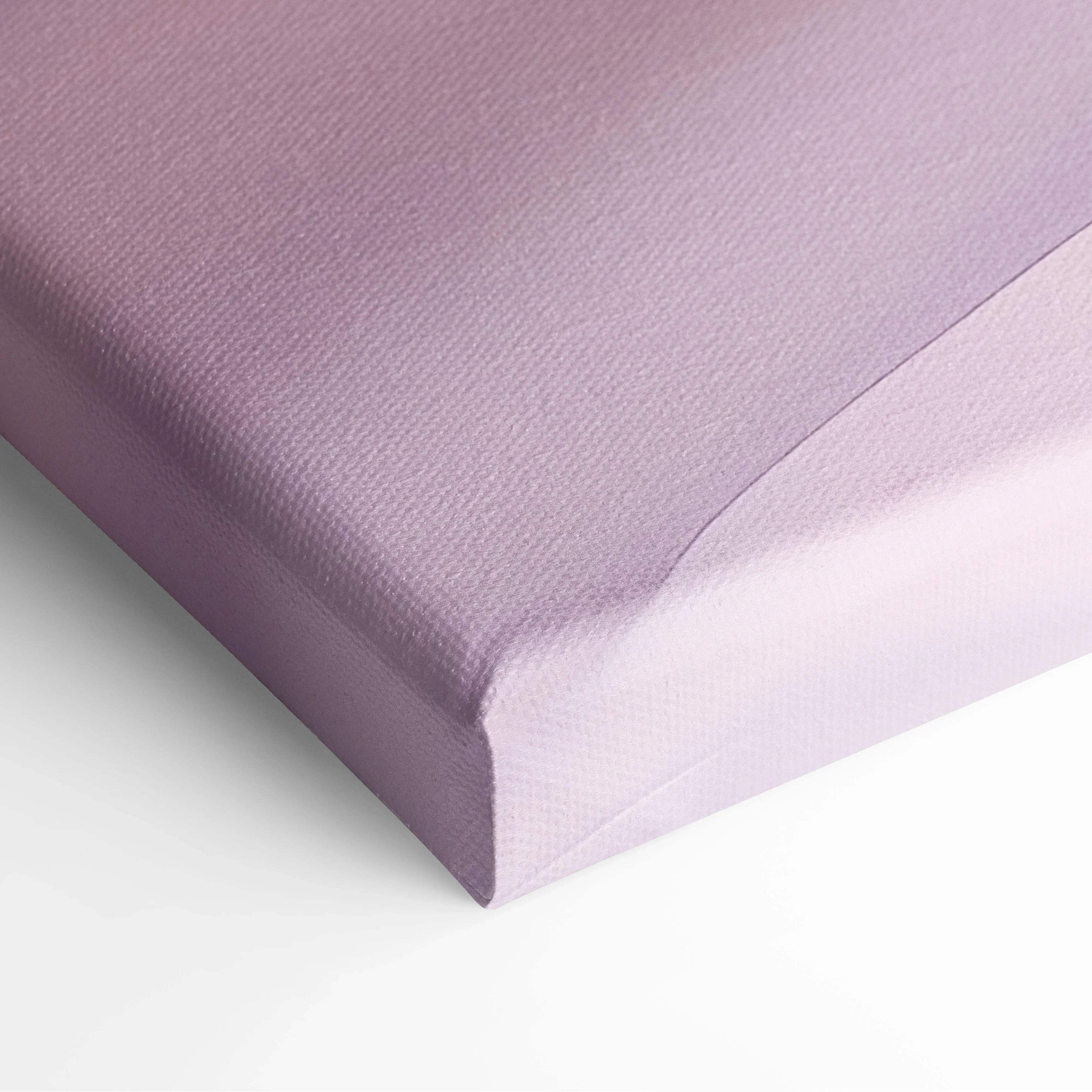Lavender textured canvas art close-up showing corner edge of wall art wrap.