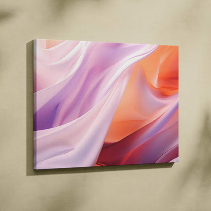 Abstract digital canvas wall art featuring vibrant swirls of purple, pink, and orange hues.