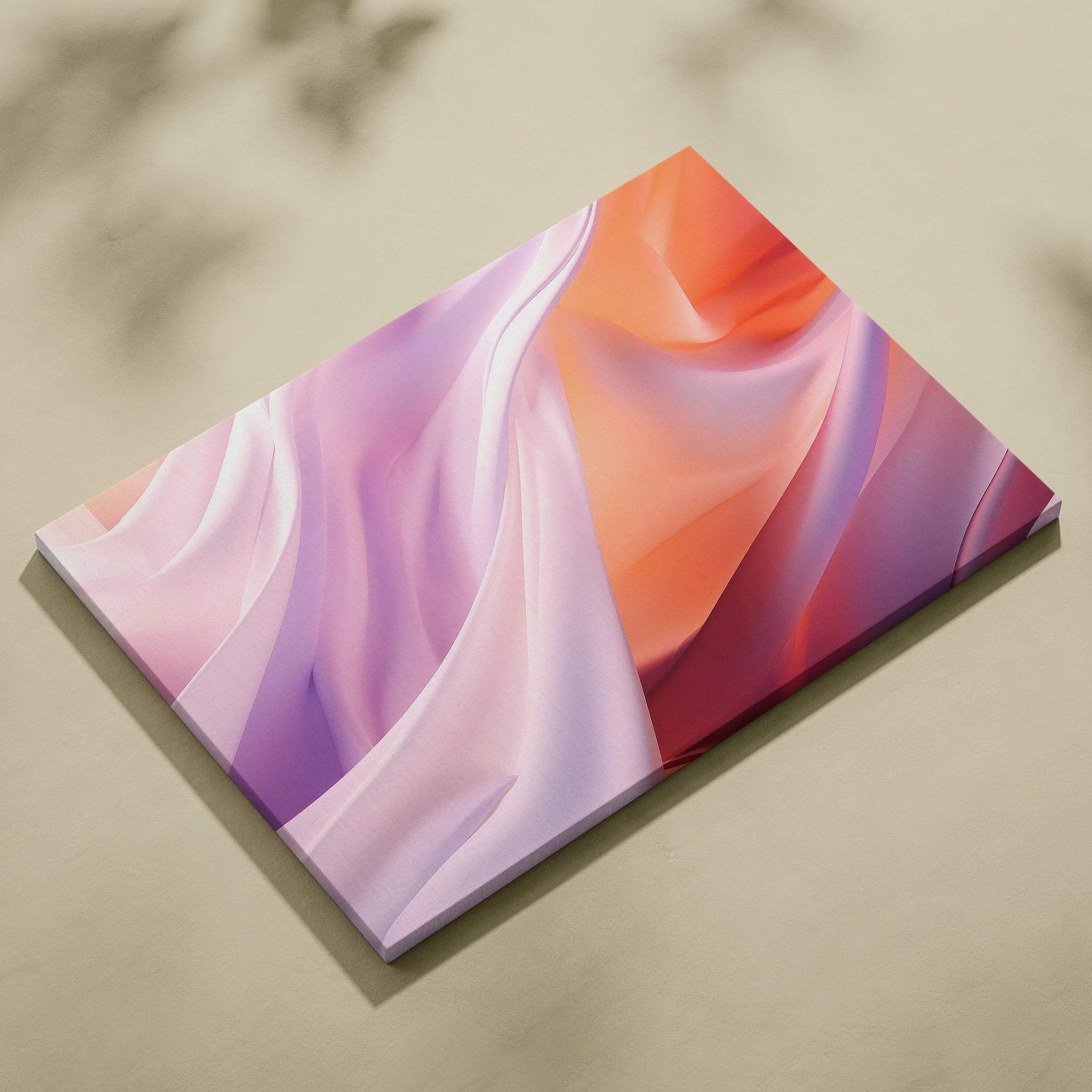 Abstract digital canvas art with flowing shapes in soft pink, lavender, and vibrant orange hues.