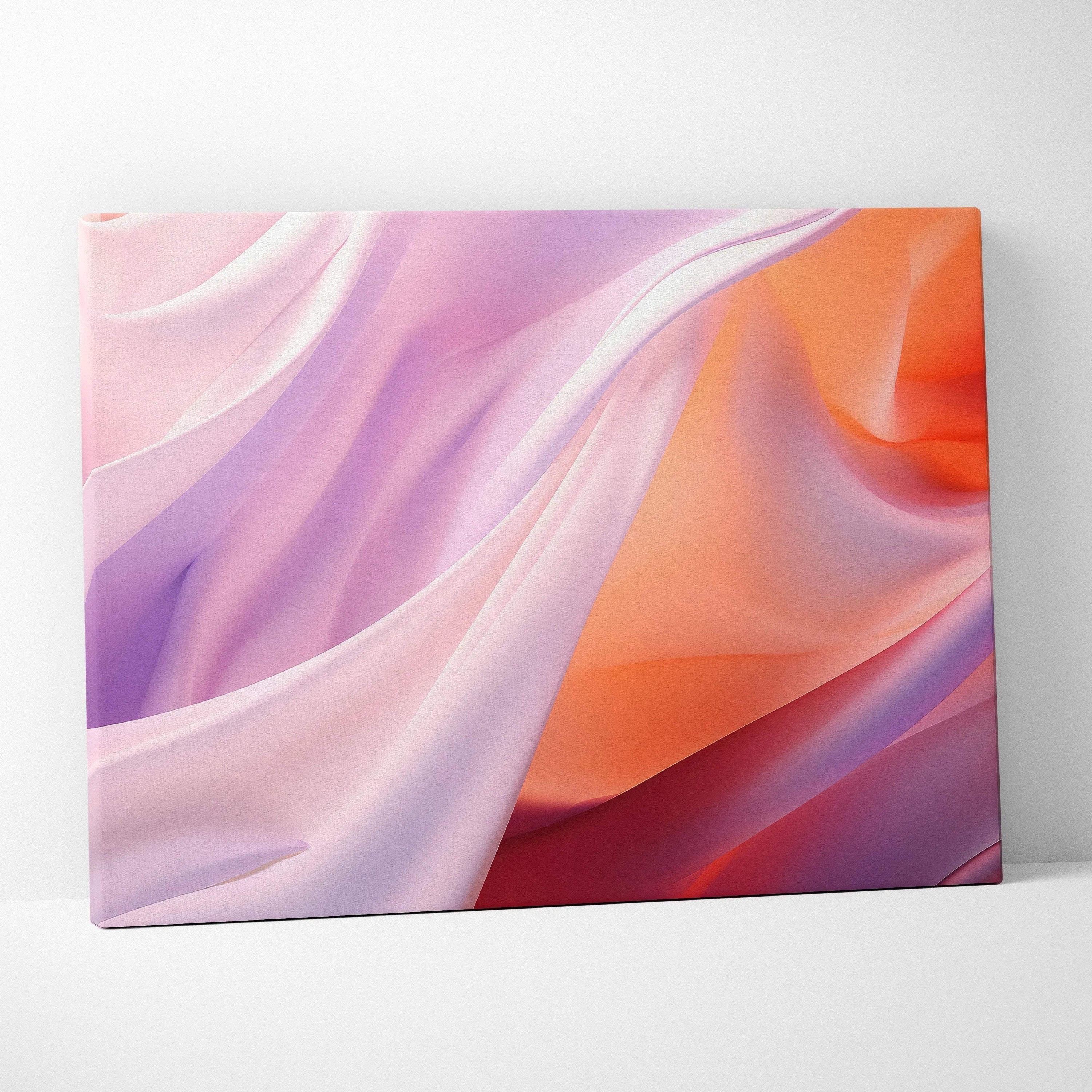Vibrant abstract digital canvas art with flowing pastel pink, purple, and orange shapes for modern wall decor.
