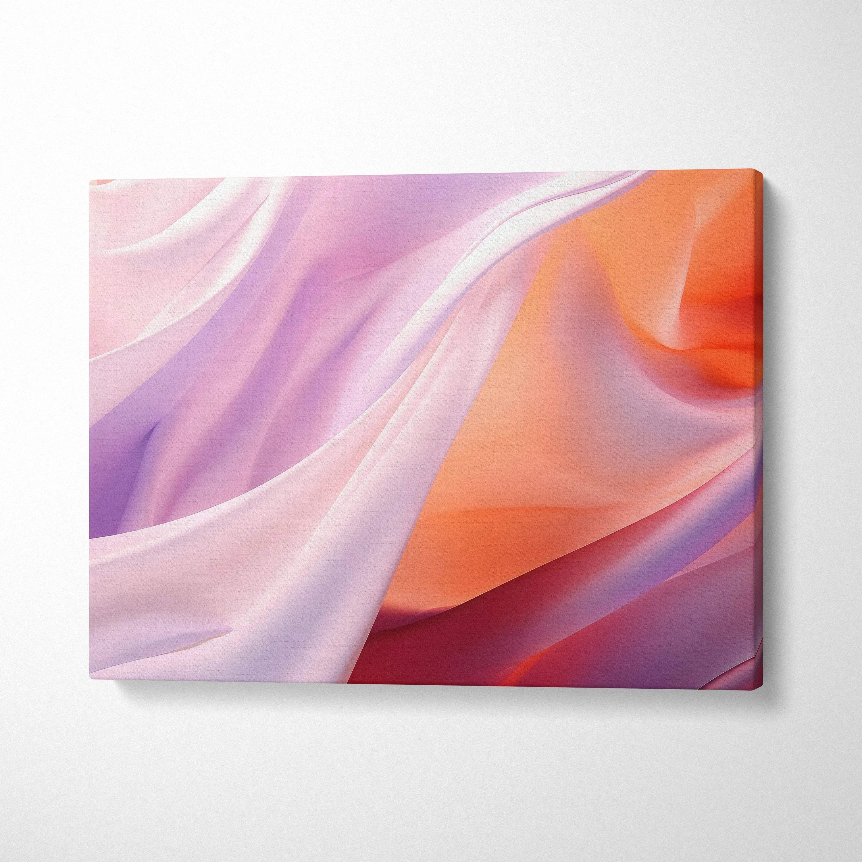 Vibrant abstract canvas art with flowing purple, pink, and orange hues for modern wall art decor.
