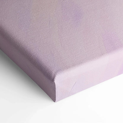 Close-up of modern abstract digital art canvas wall art featuring soft lavender and light purple tones on stretched canvas.