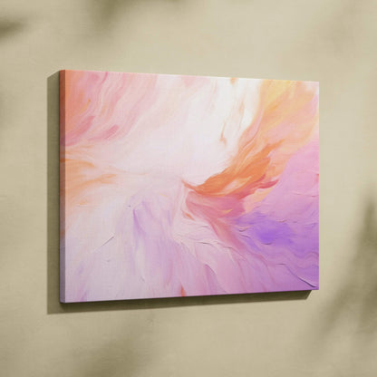 Abstract pink and purple modern digital art on canvas wall art with soft brush strokes.