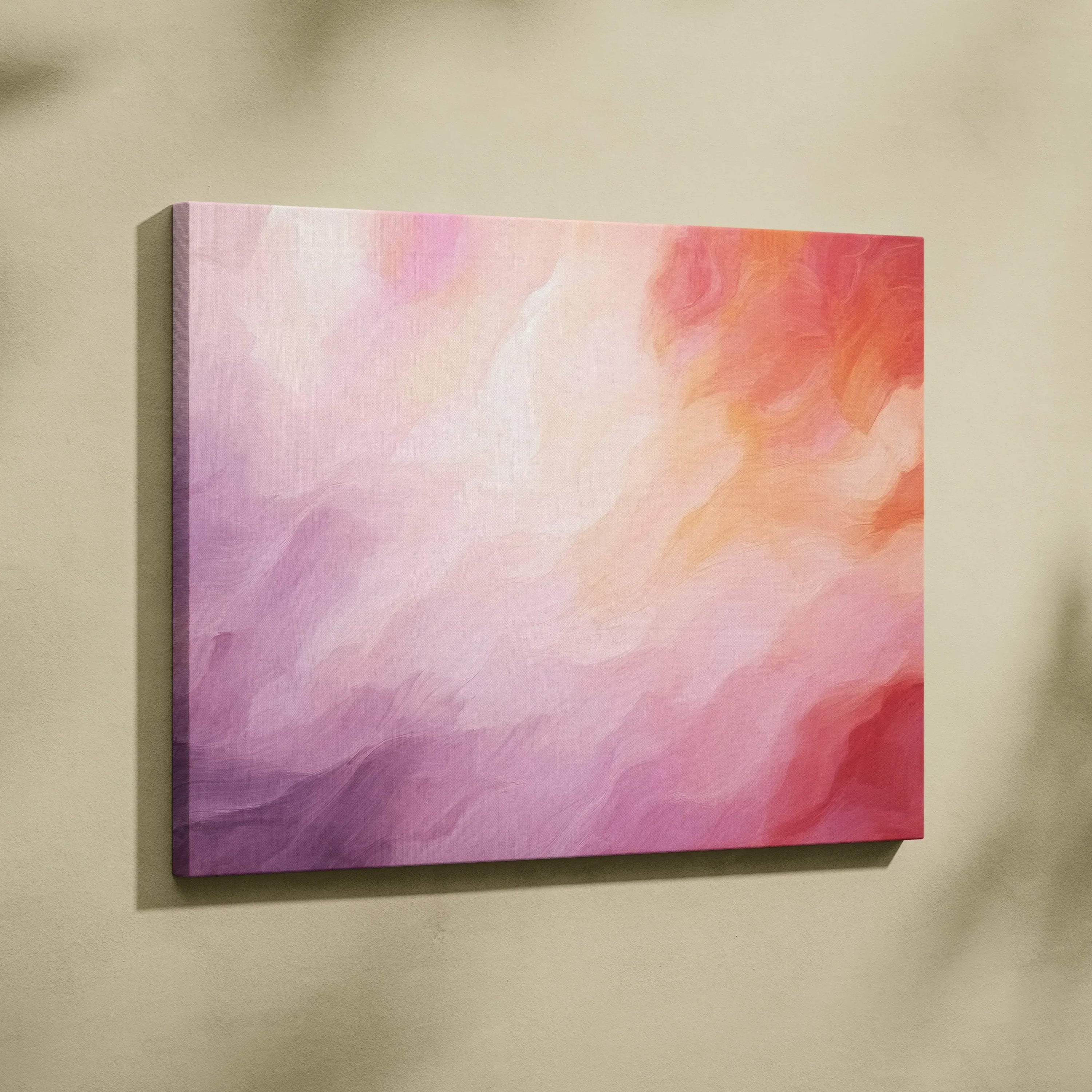 Abstract digital art canvas print with soft pink, peach, and purple tones, wall art.