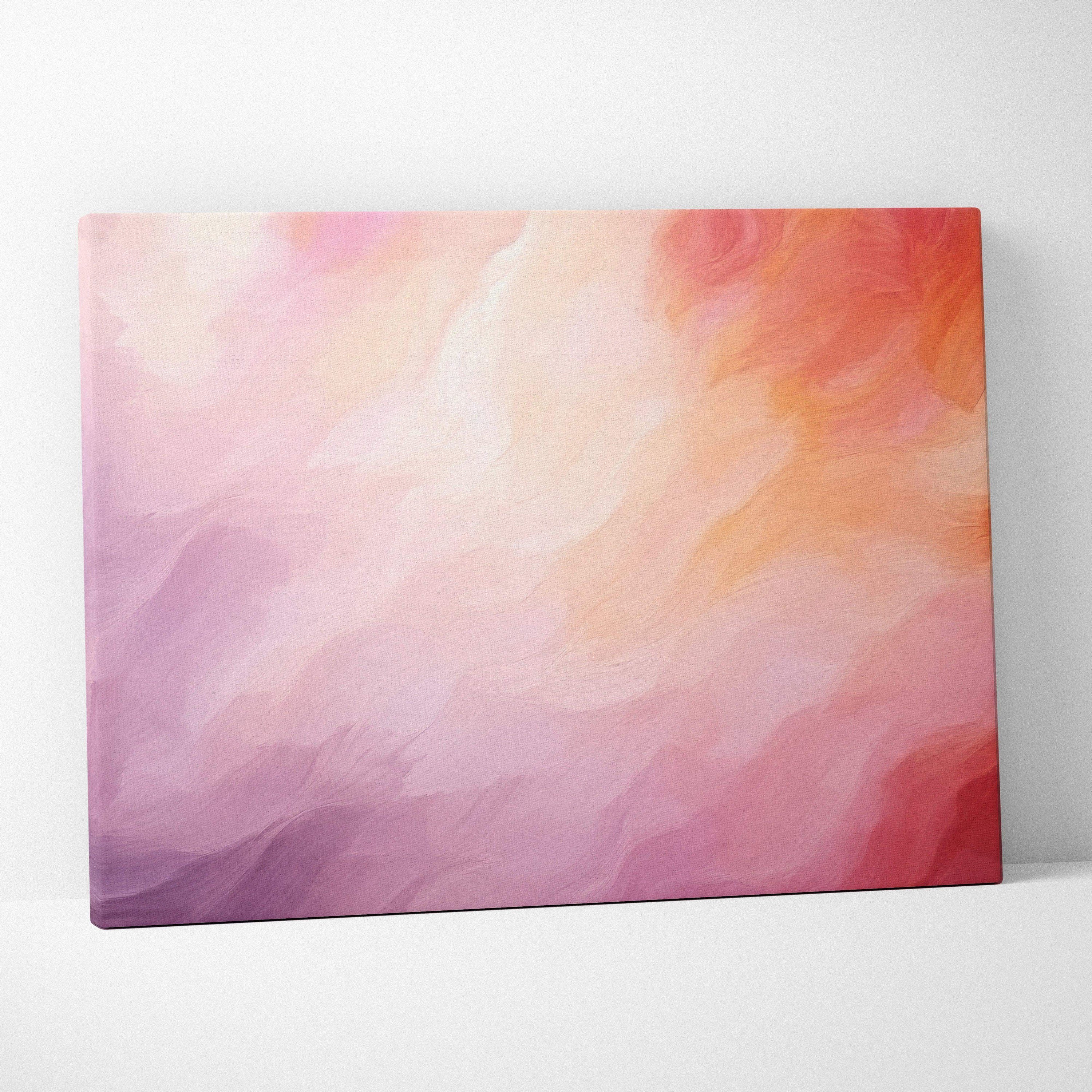 Abstract digital art canvas with blended pastel pink, peach, and purple hues, vibrant wall art.
