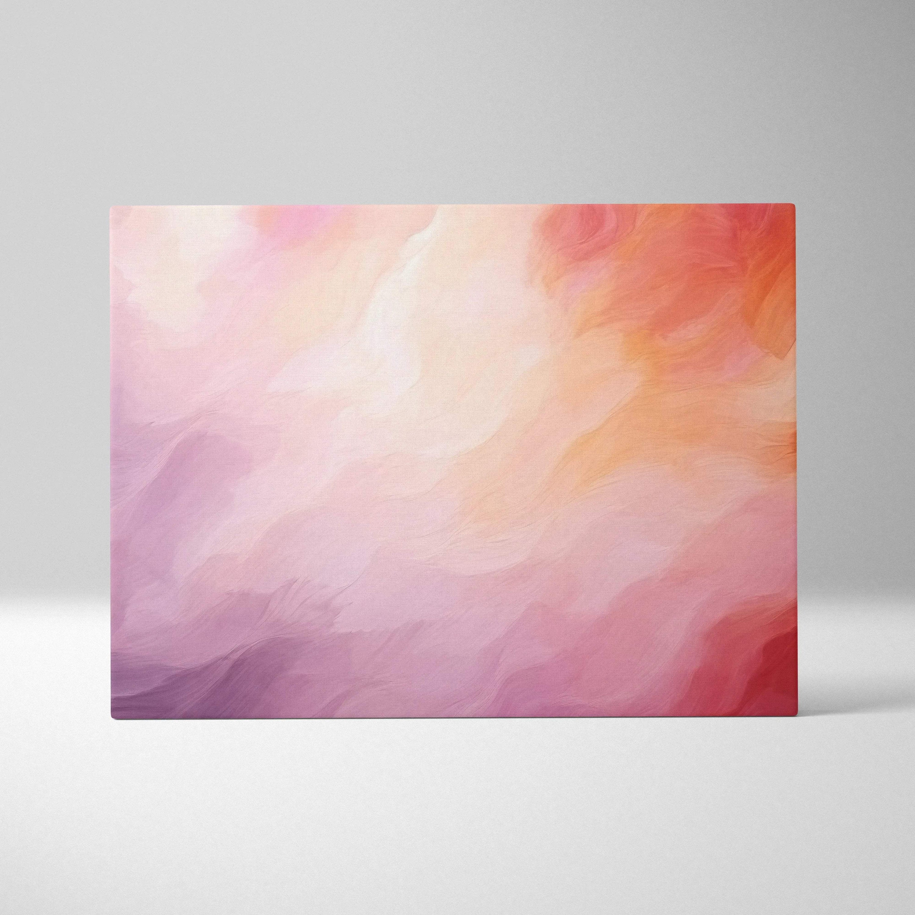 Abstract canvas art with soft blended shades of pink, peach, and purple in a smooth gradient.