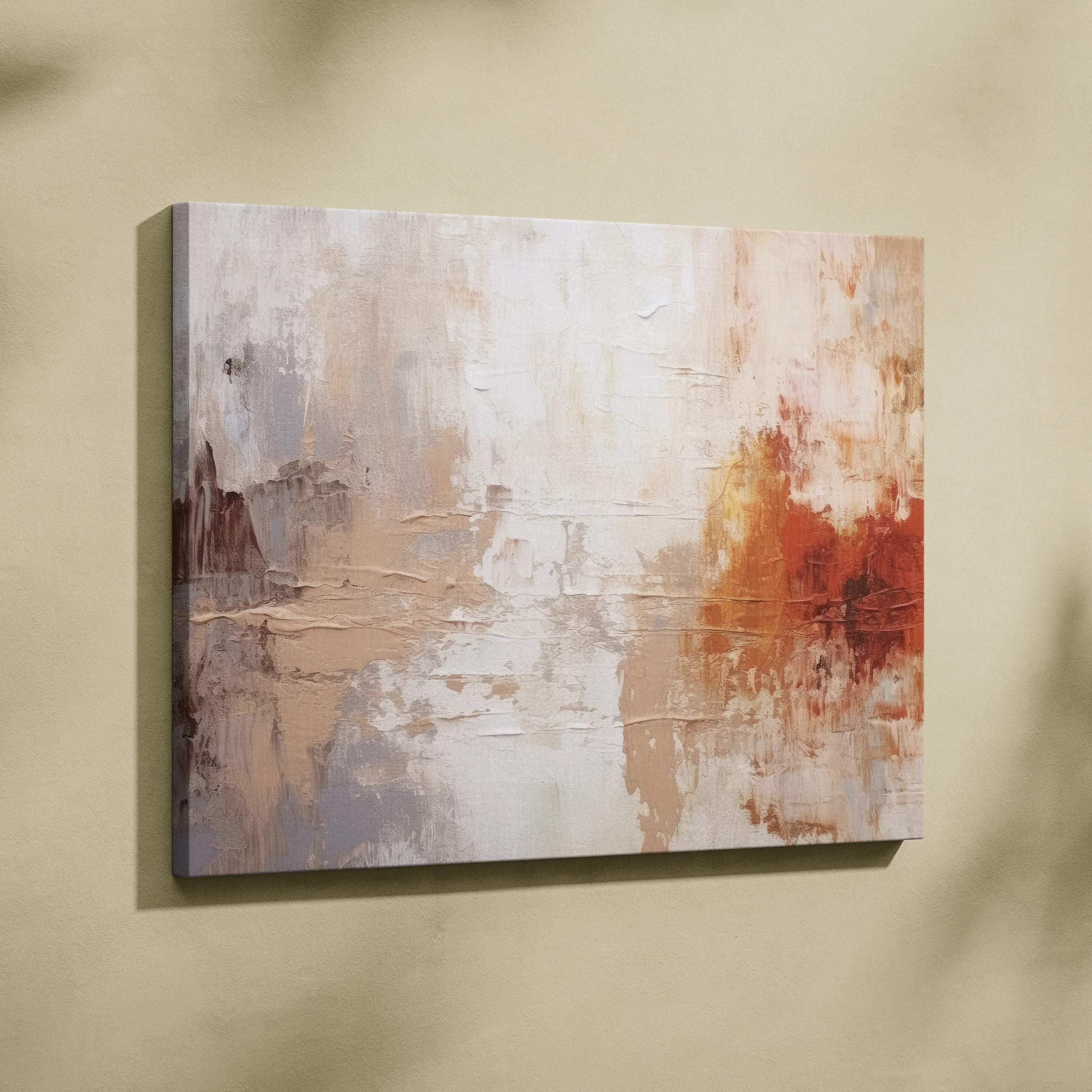 Abstract high-resolution digital canvas art with beige, white, and rust tones, textured wall art.