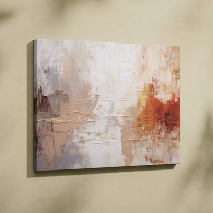 Abstract high-resolution digital canvas art with beige, white, and rust tones, textured wall art.