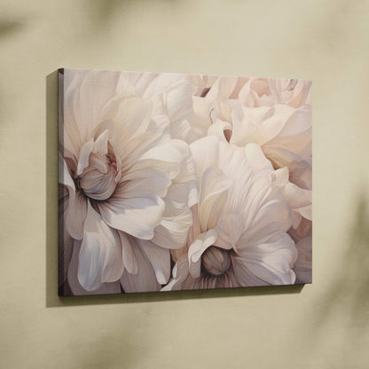 Soft pastel floral abstract digital canvas wall art with delicate white and blush petals.
