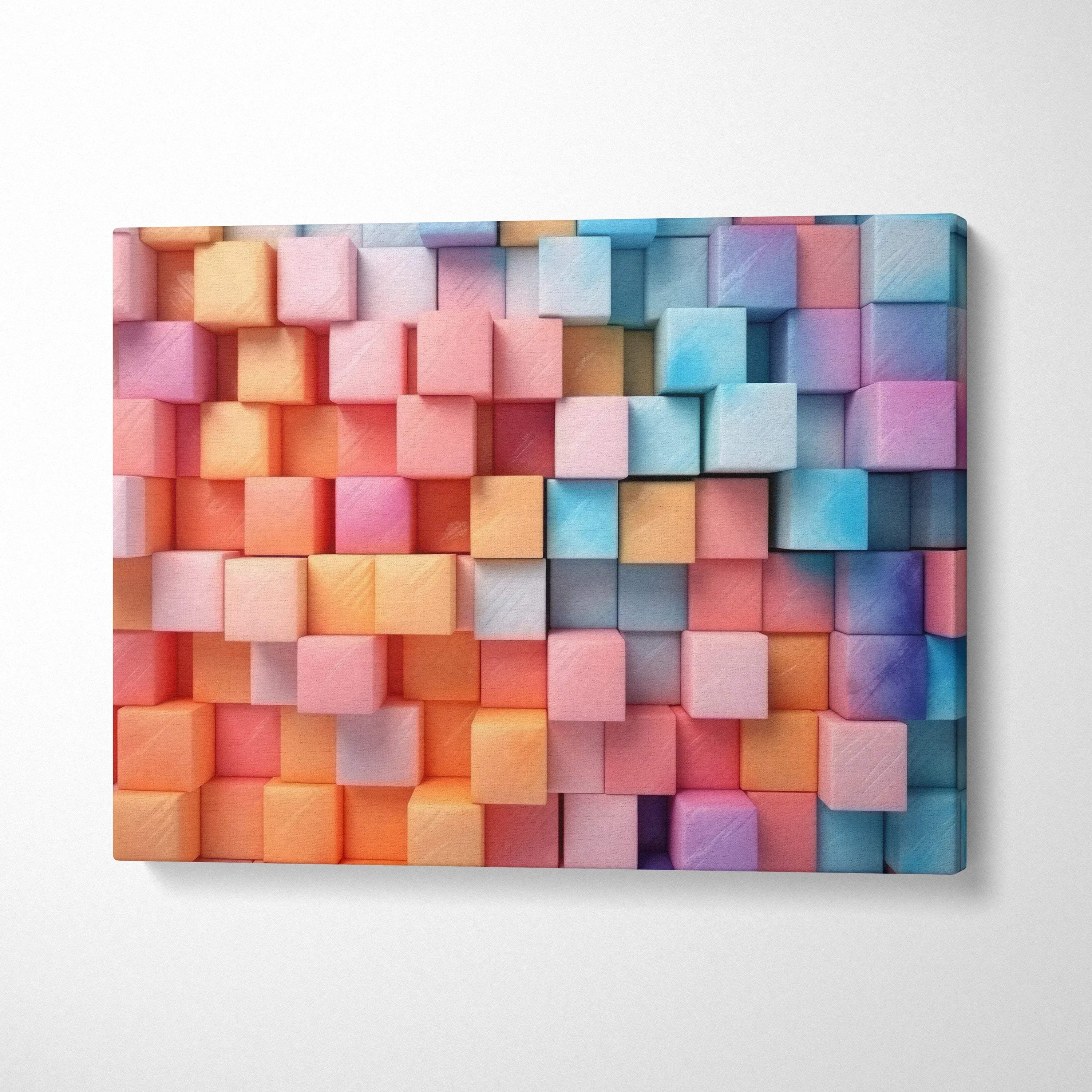 Vibrant abstract digital canvas art with colorful 3D cube pattern wall decor.