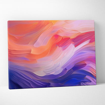 Abstract digital canvas art with swirling waves in vibrant orange, pink, purple, and blue tones.