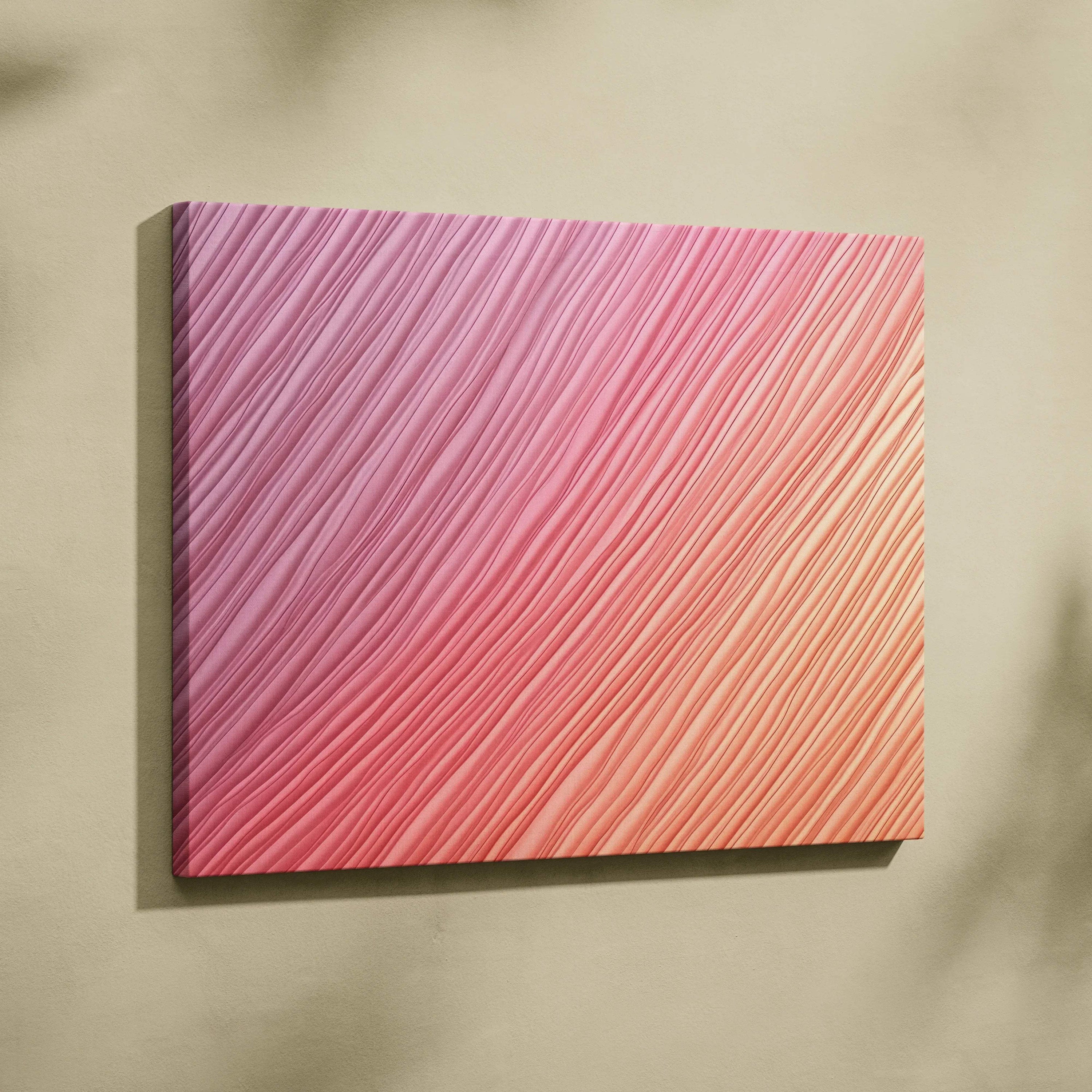 Pink and orange gradient abstract lines on a rectangular canvas wall art print.