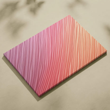 Pink and peach gradient abstract digital art on textured canvas wall art with vertical wavy lines.