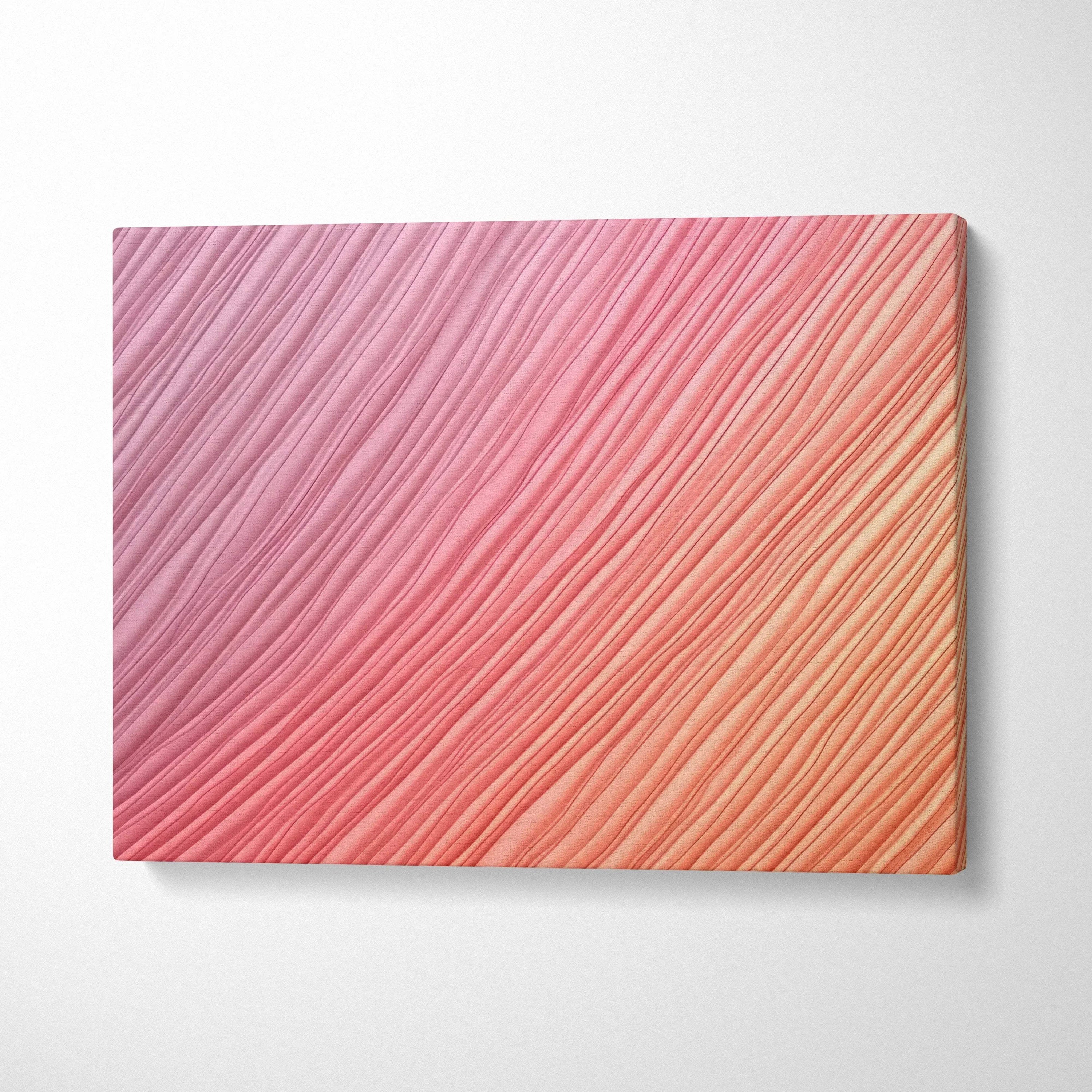 Modern abstract digital art canvas with diagonal textured lines in pink and orange gradient, wall art canvas print.