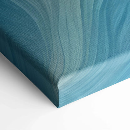 Blue and teal abstract digital pattern on stretched canvas wall art with subtle textured lines.
