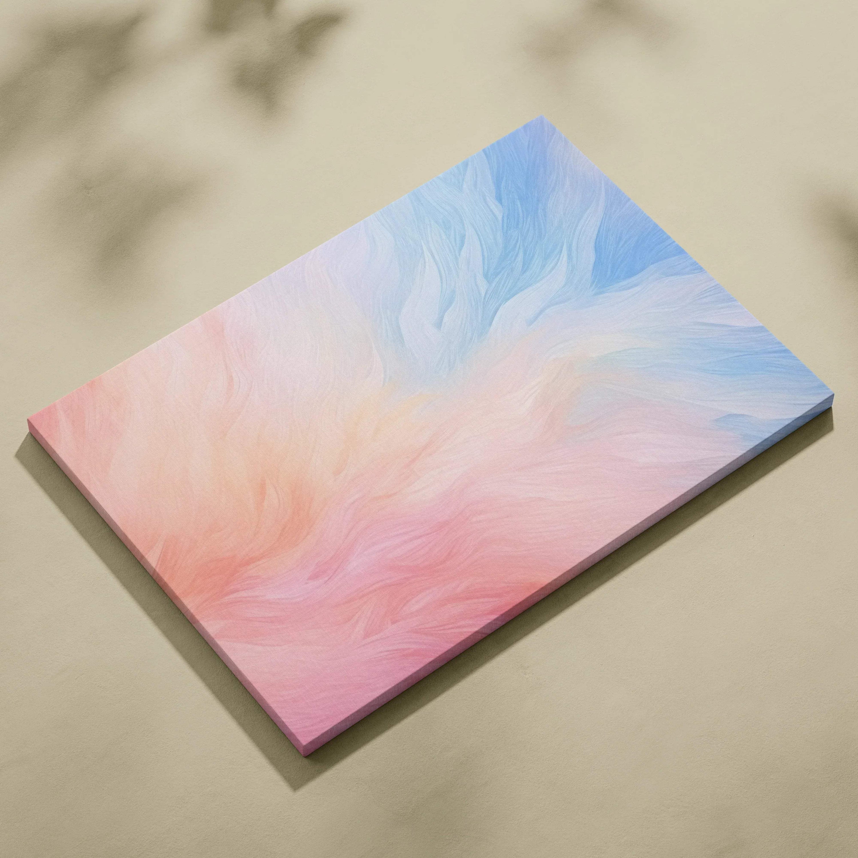 Abstract canvas art with soft pastel pink and blue digital brushstrokes, vibrant wall art canvas print.