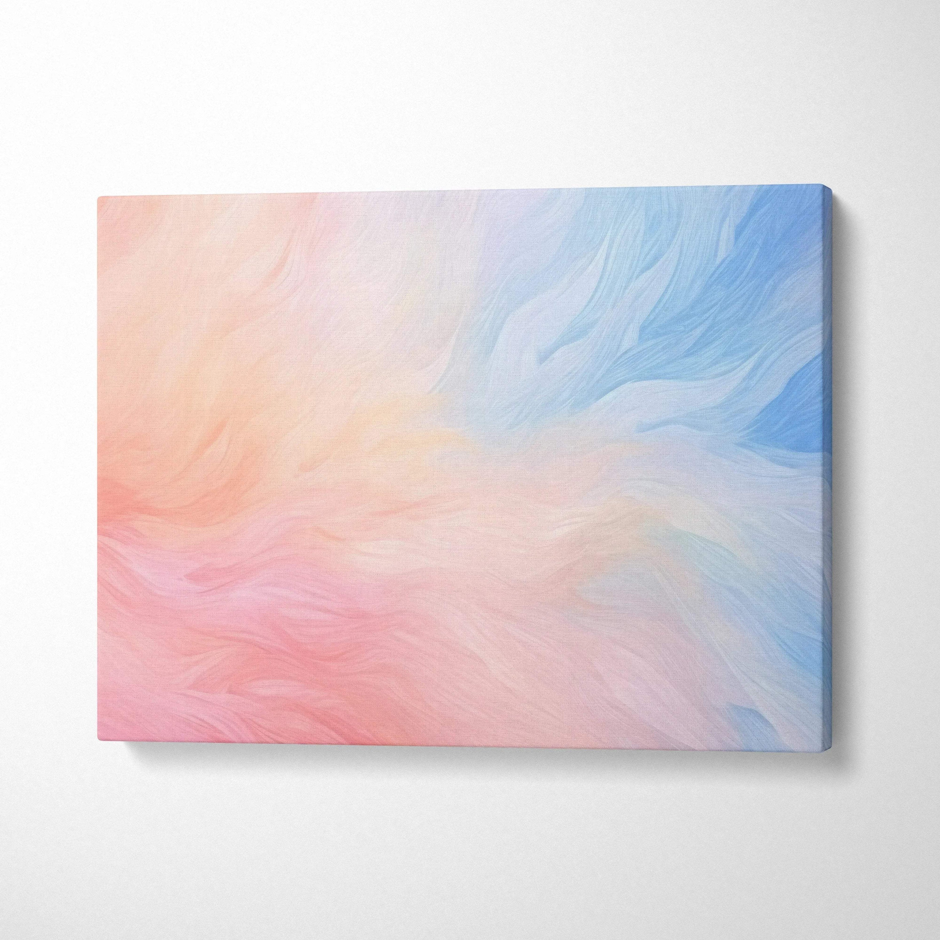 Abstract canvas wall art with soft pastel pink and blue digital brush strokes.